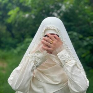 Creamy Vintage Beaded Nikah Suit-floral vintage pattern maxi