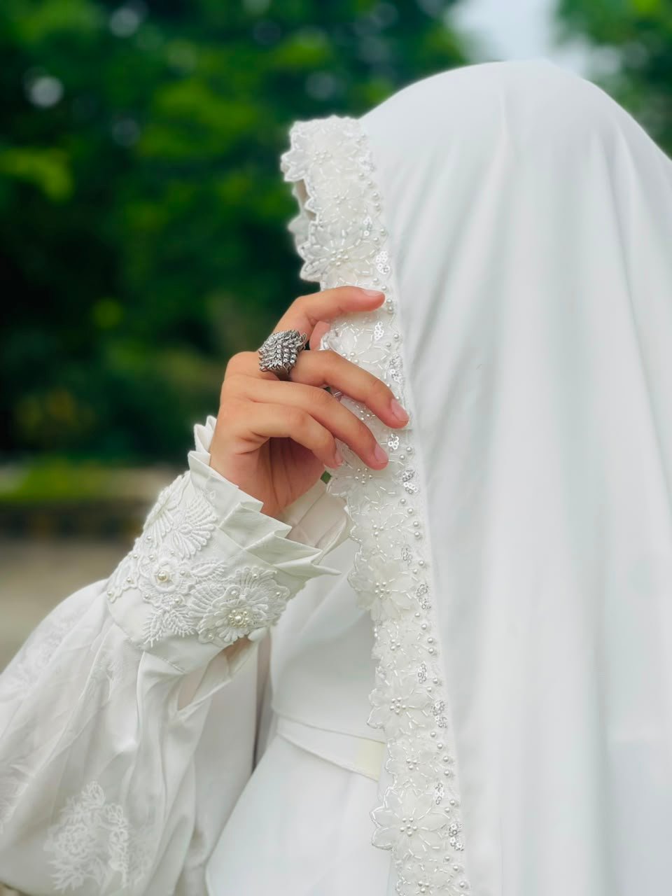 White Pearl Blossom Nikah Suit - Image 4