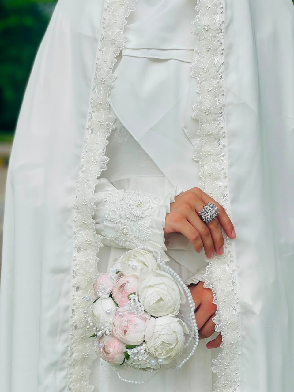 White Pearl Blossom Nikah Suit